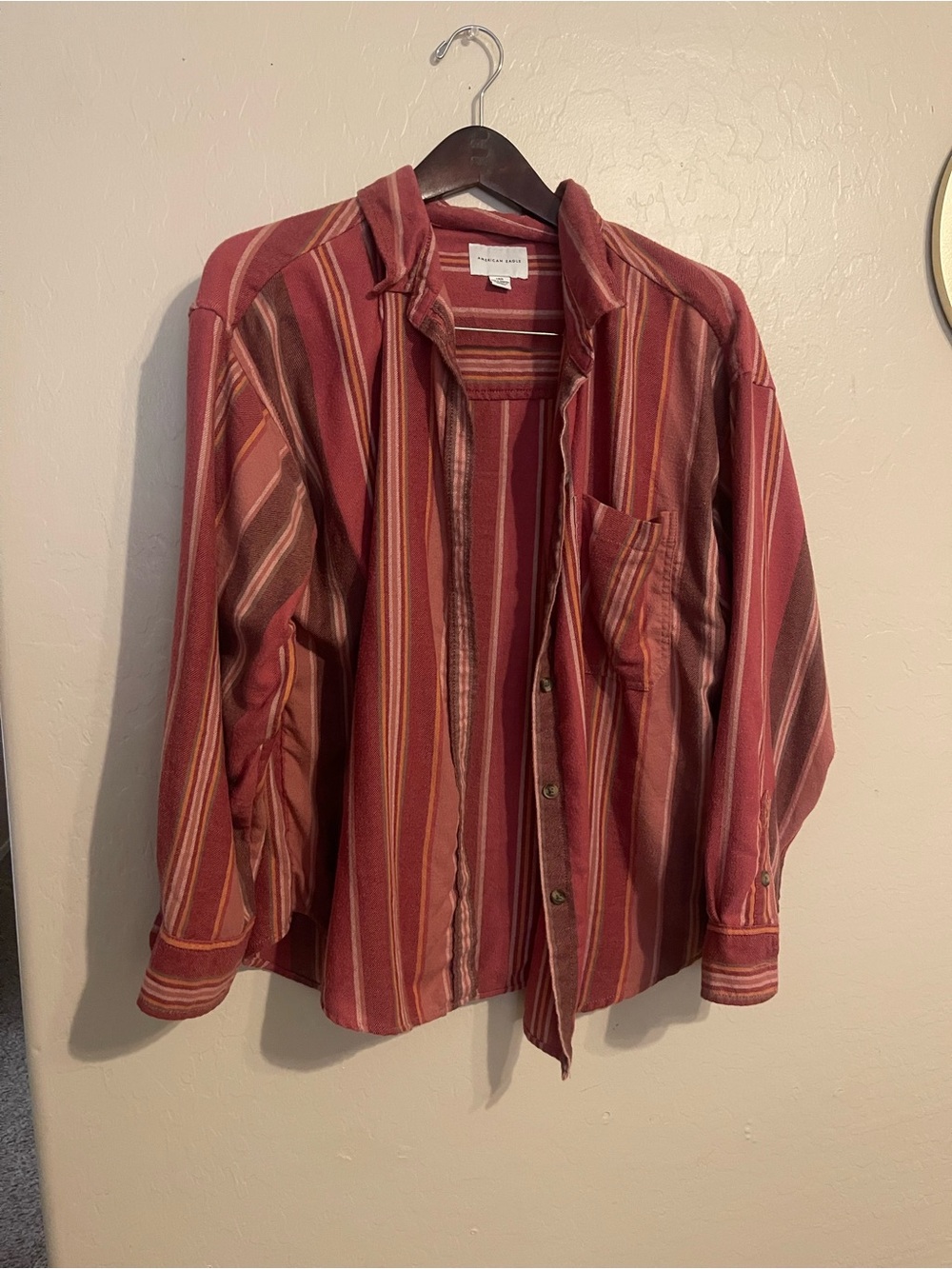 American Eagle Outfitters pink and Rust Striped Shirt